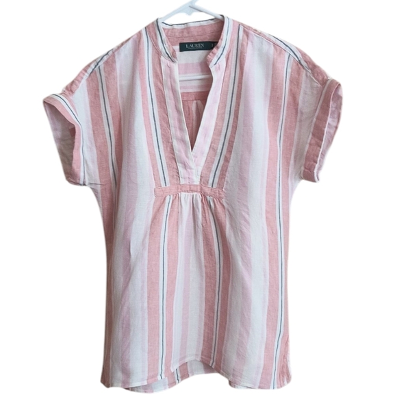 Lauren Ralph Lauren Tops - Lauren Ralph Lauren Pink and White Striped 100% Linen Women's Blouse